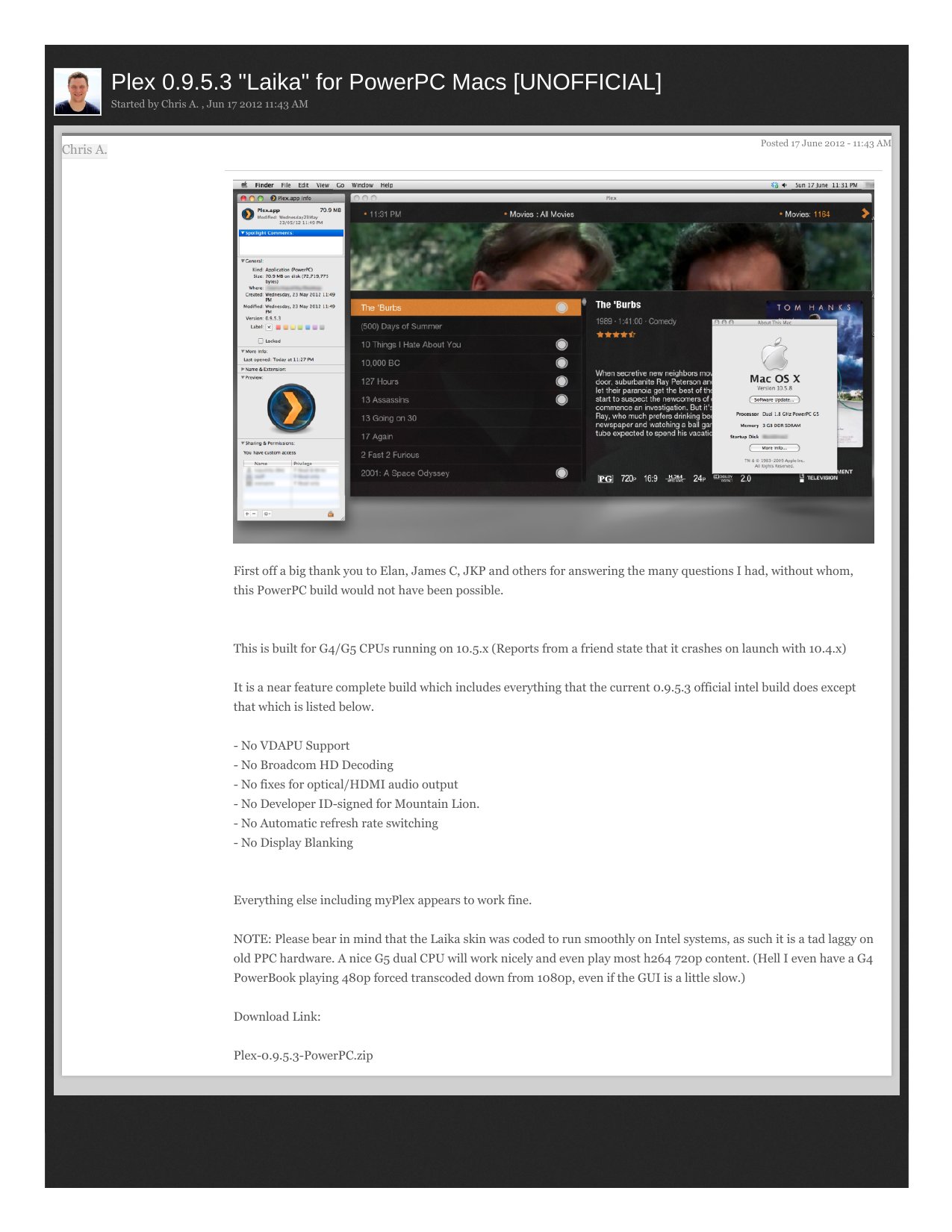Plex 0.9.5.3 Laika for PowerPC Macs UNOFFICIAL Plex Media Center