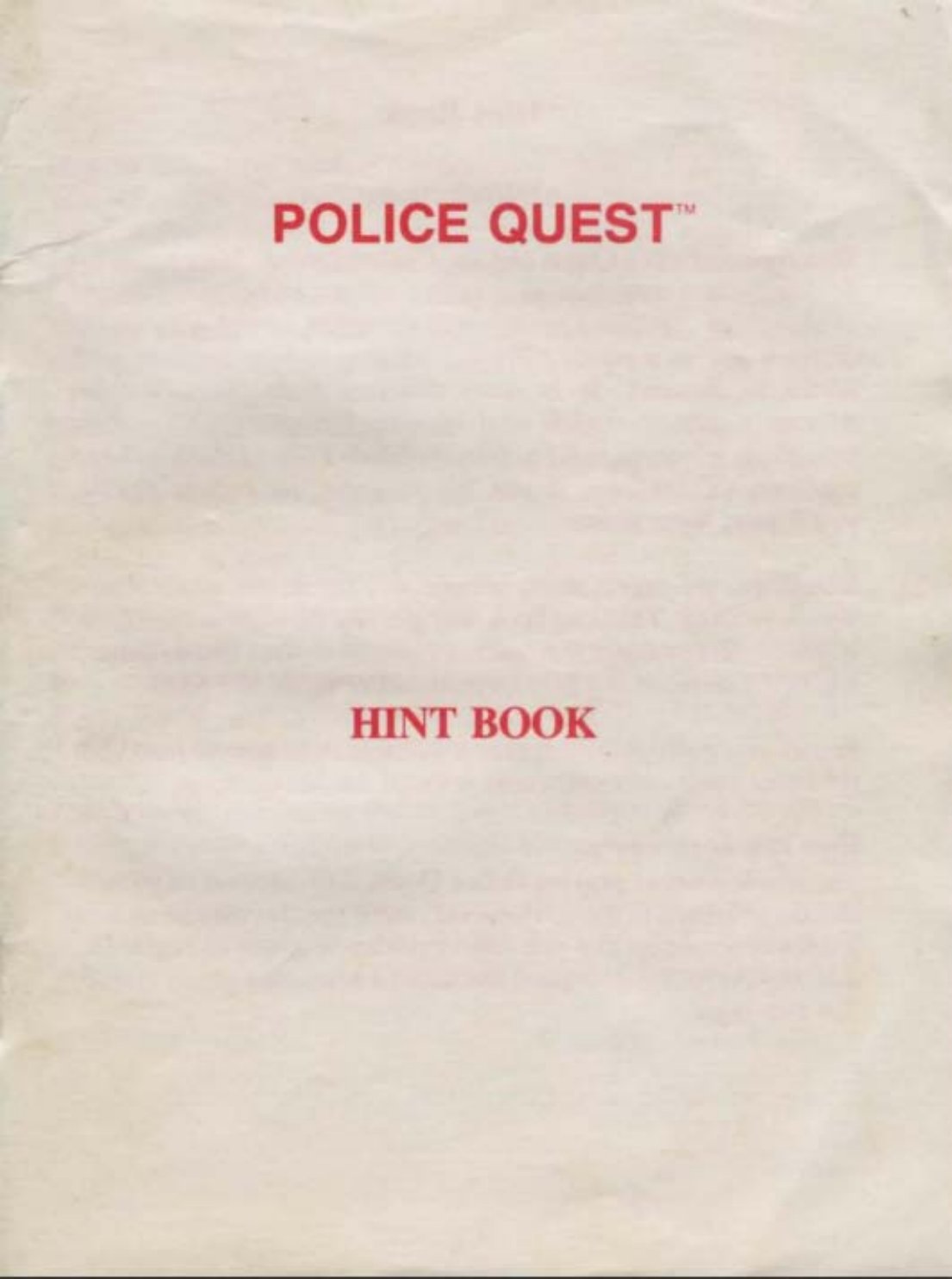 Police Quest 1 Hint Book