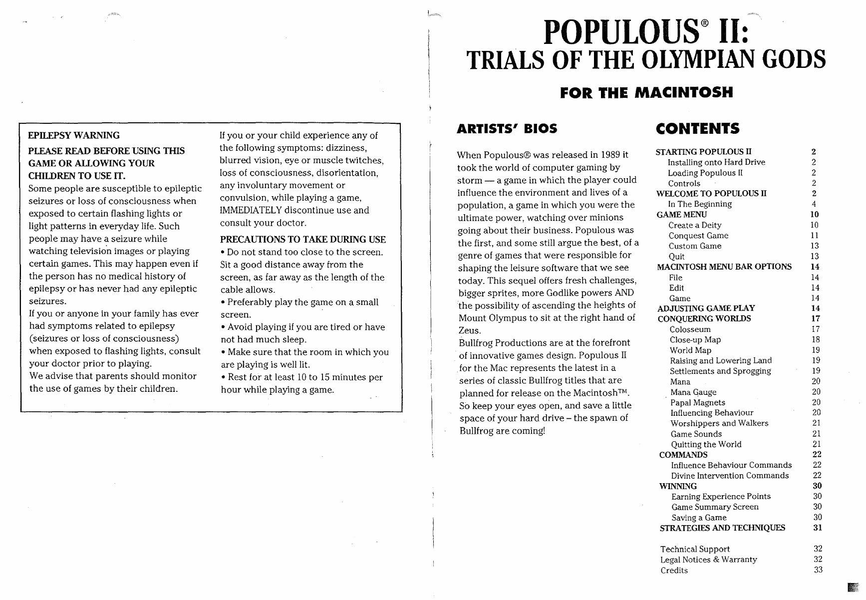 Populous II Mac Manual