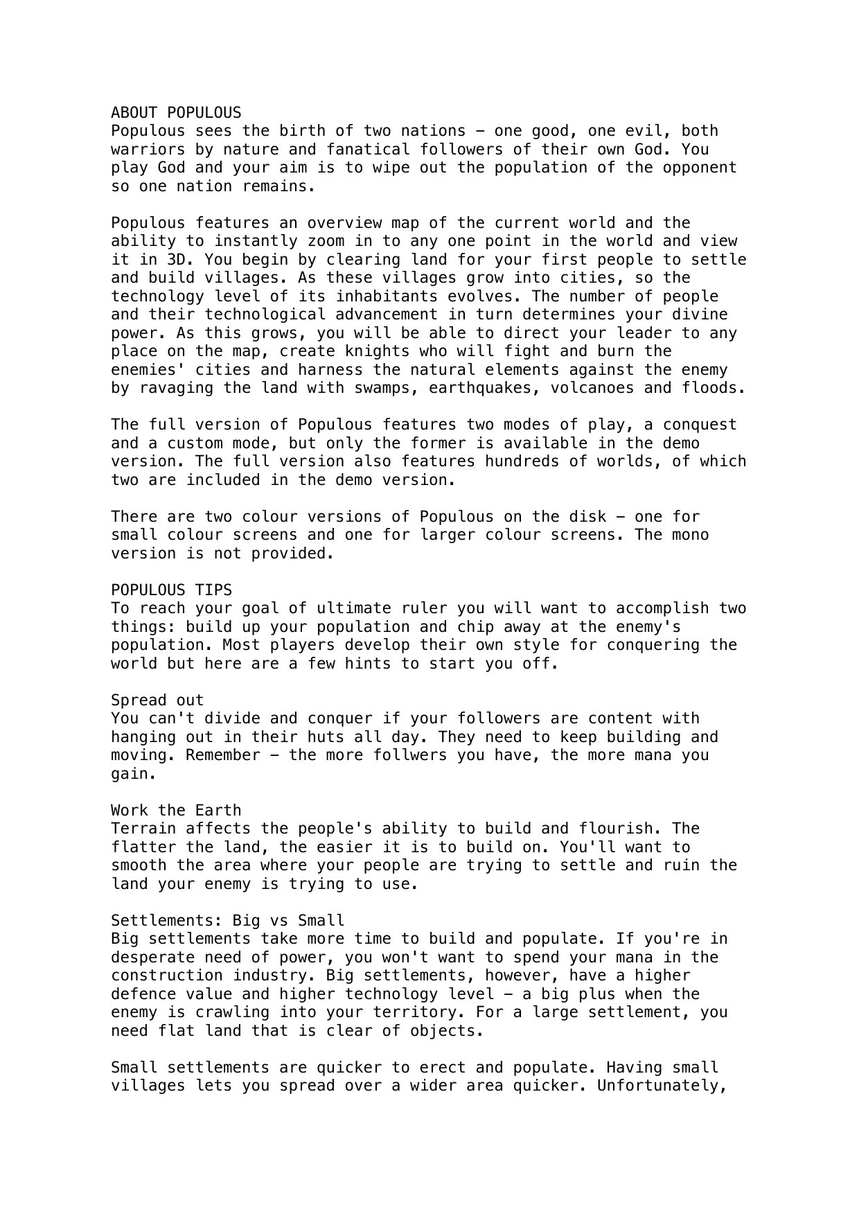 Populous ReadMe Demo