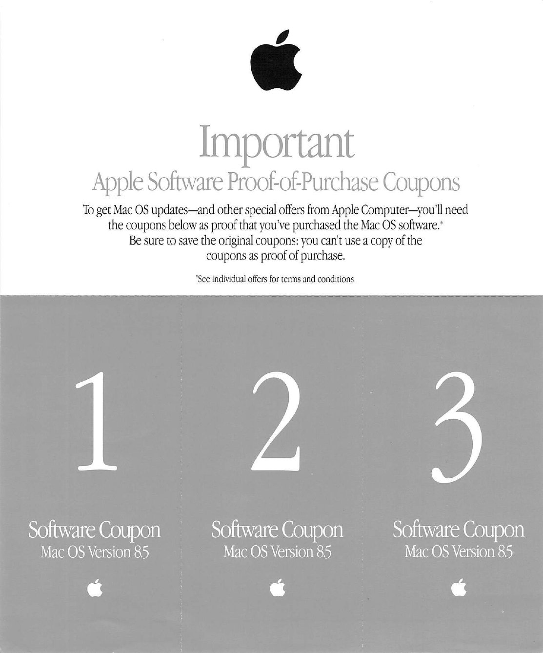 Proof of Purchase Coupons MacOS 8.5 Z033 1048 A