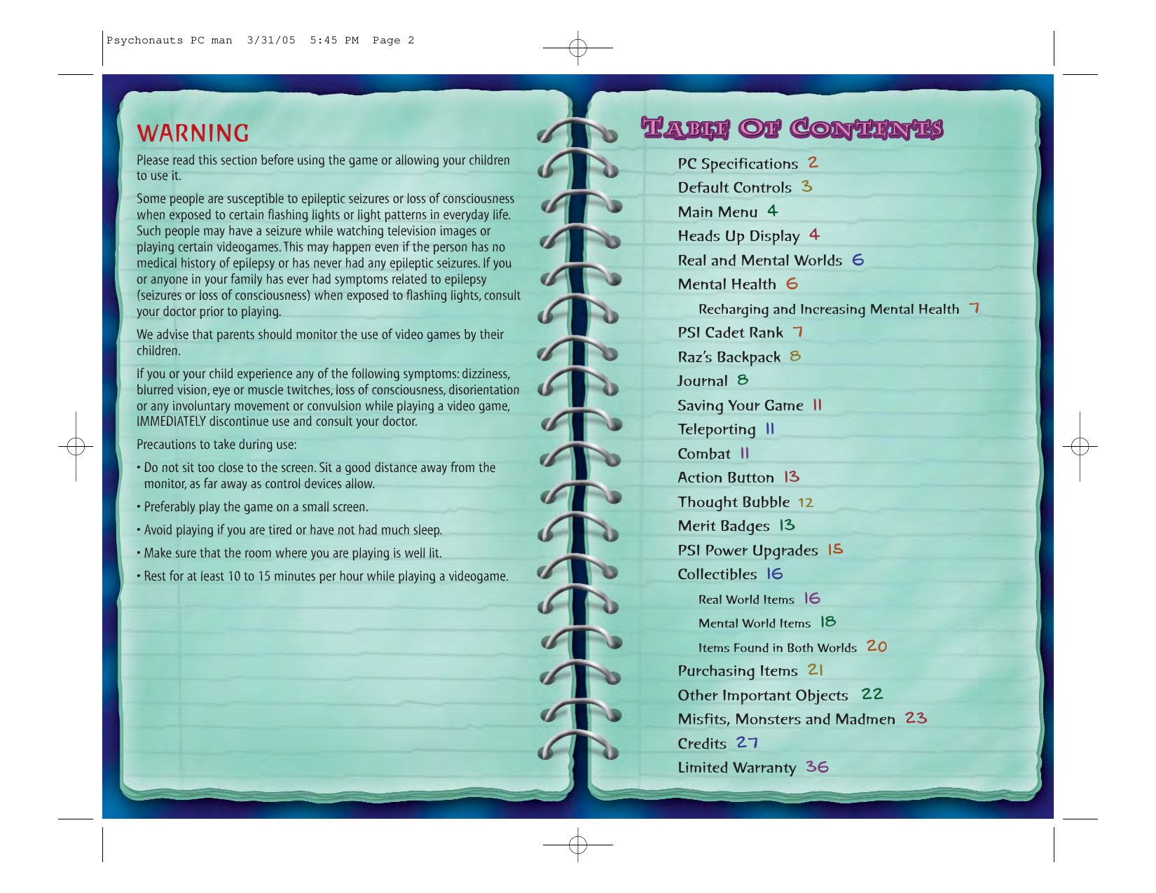 Psychonauts PC OnlineManual