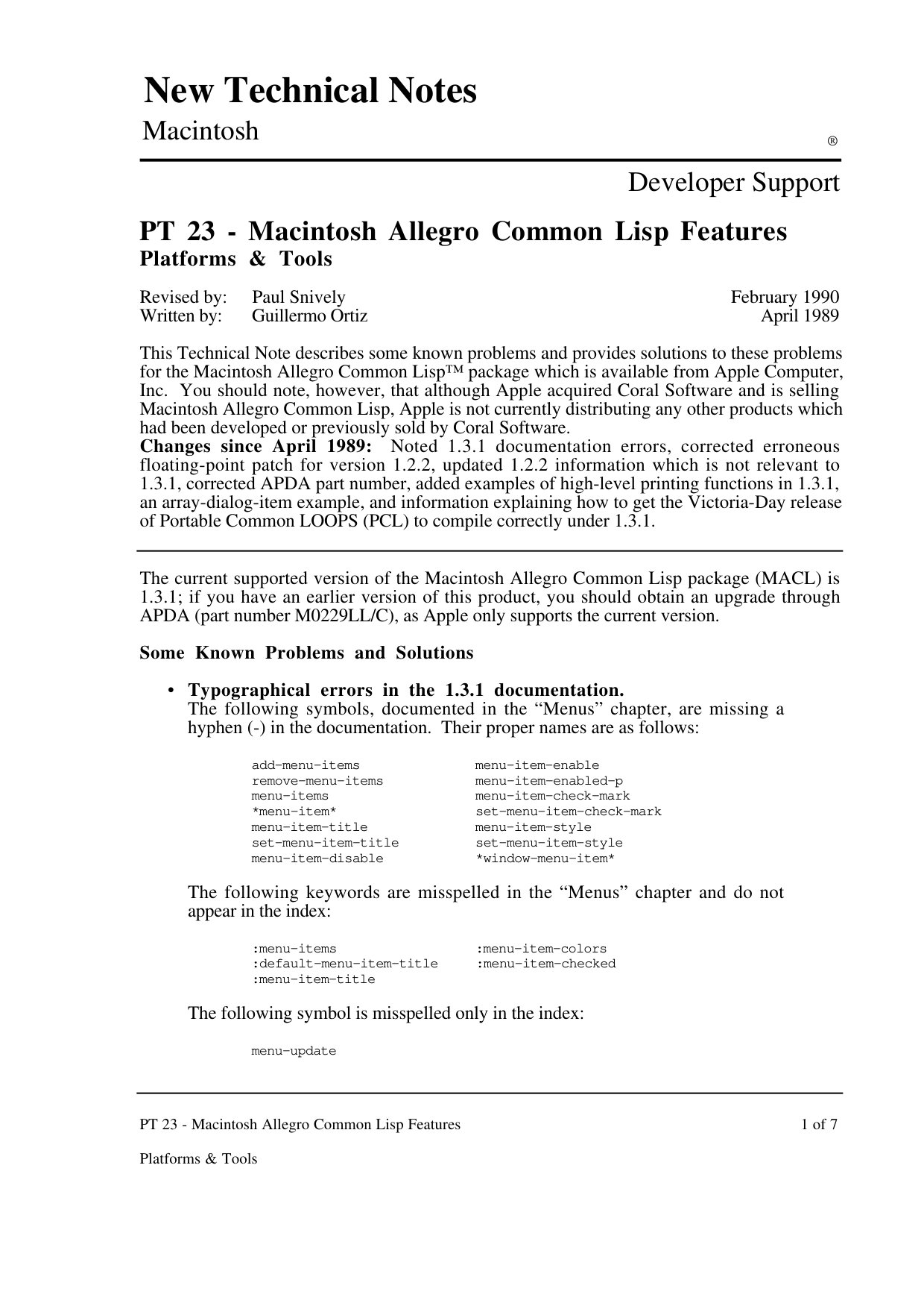PT23 Mac Allegro Common Lisp