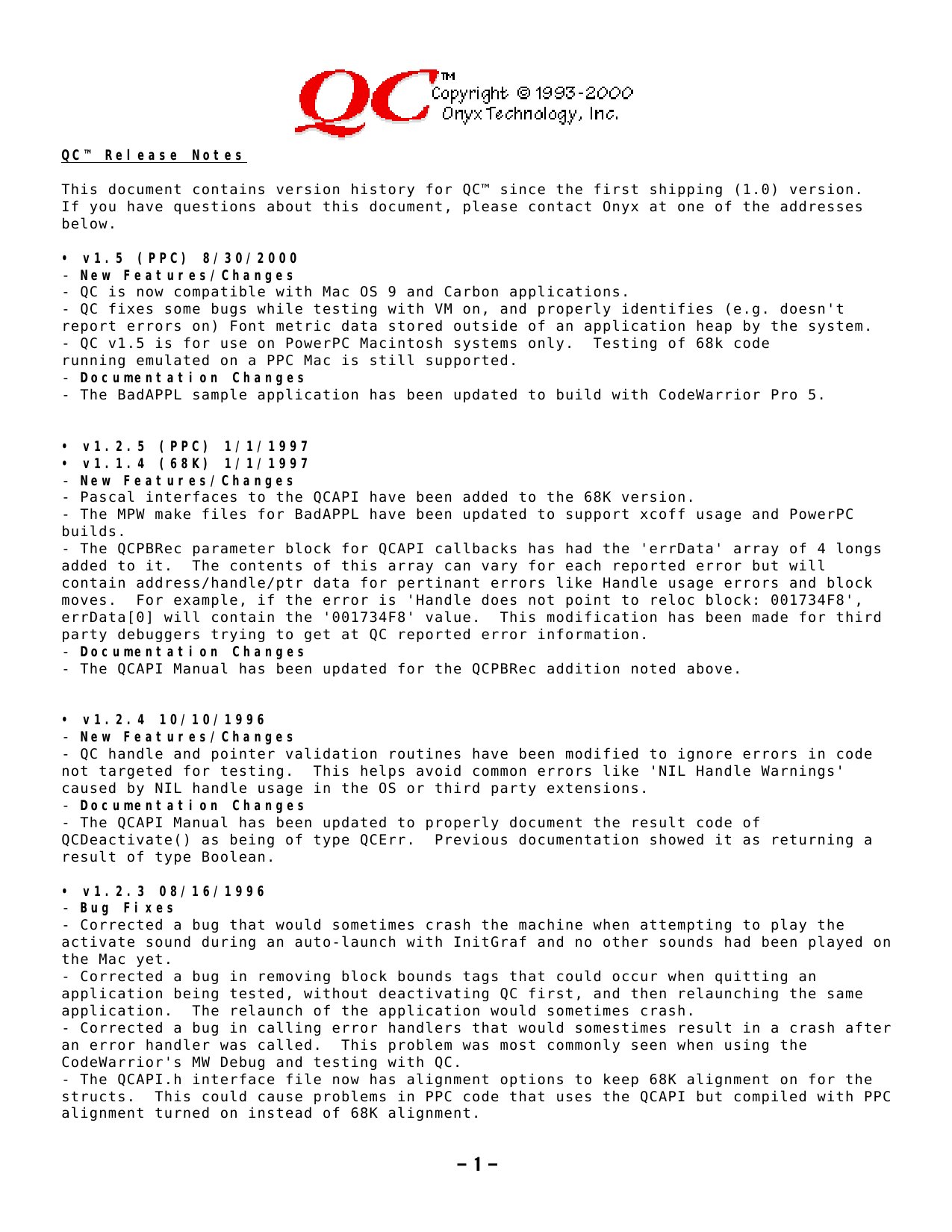 QC Release Notes