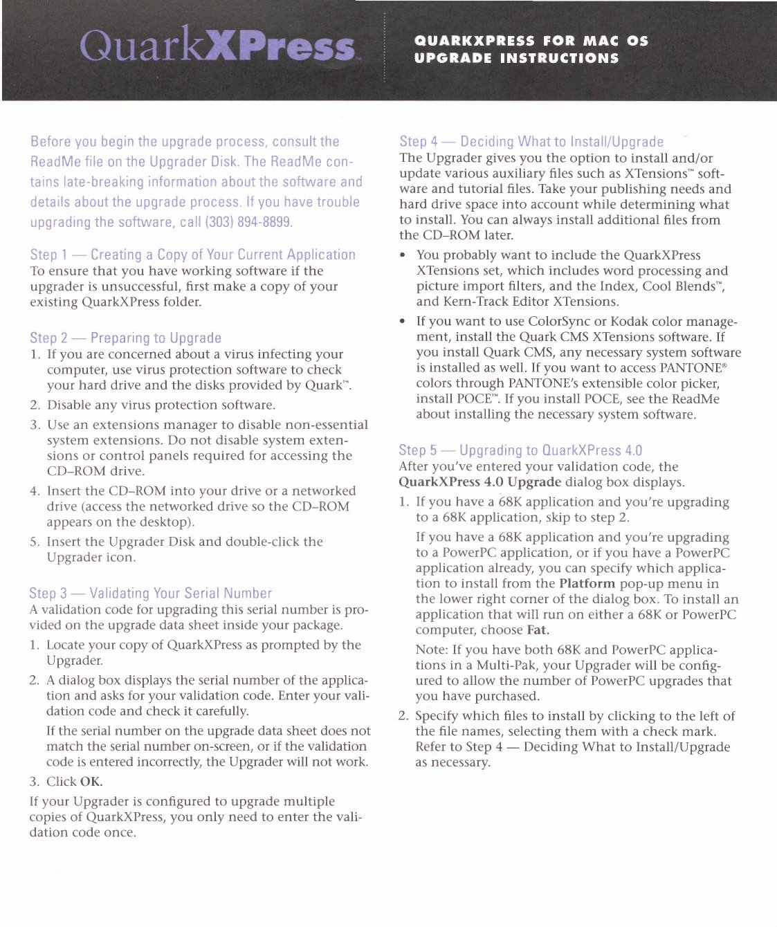 QuarkXPress 4 Upgrade Instructions