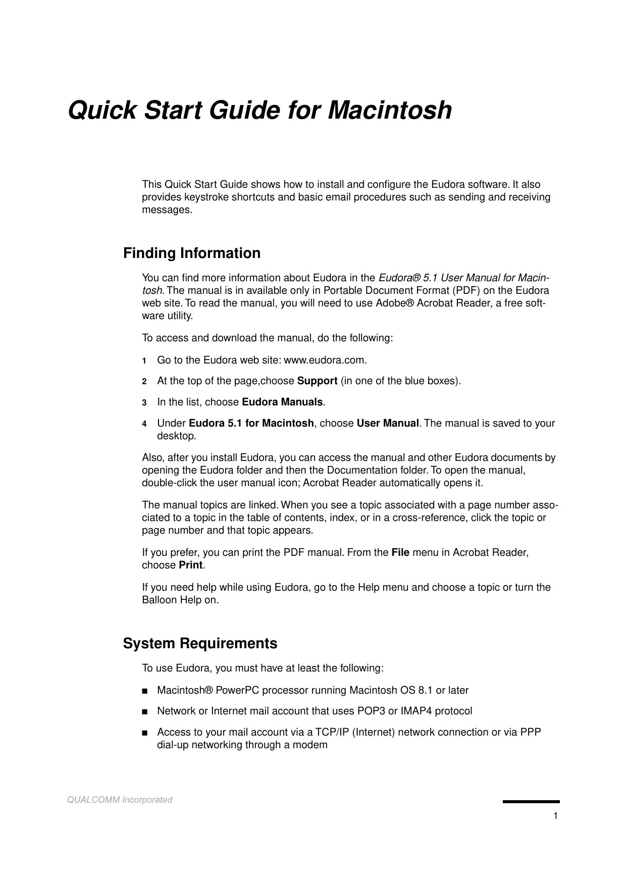 Quick Start Guide Eudora 51