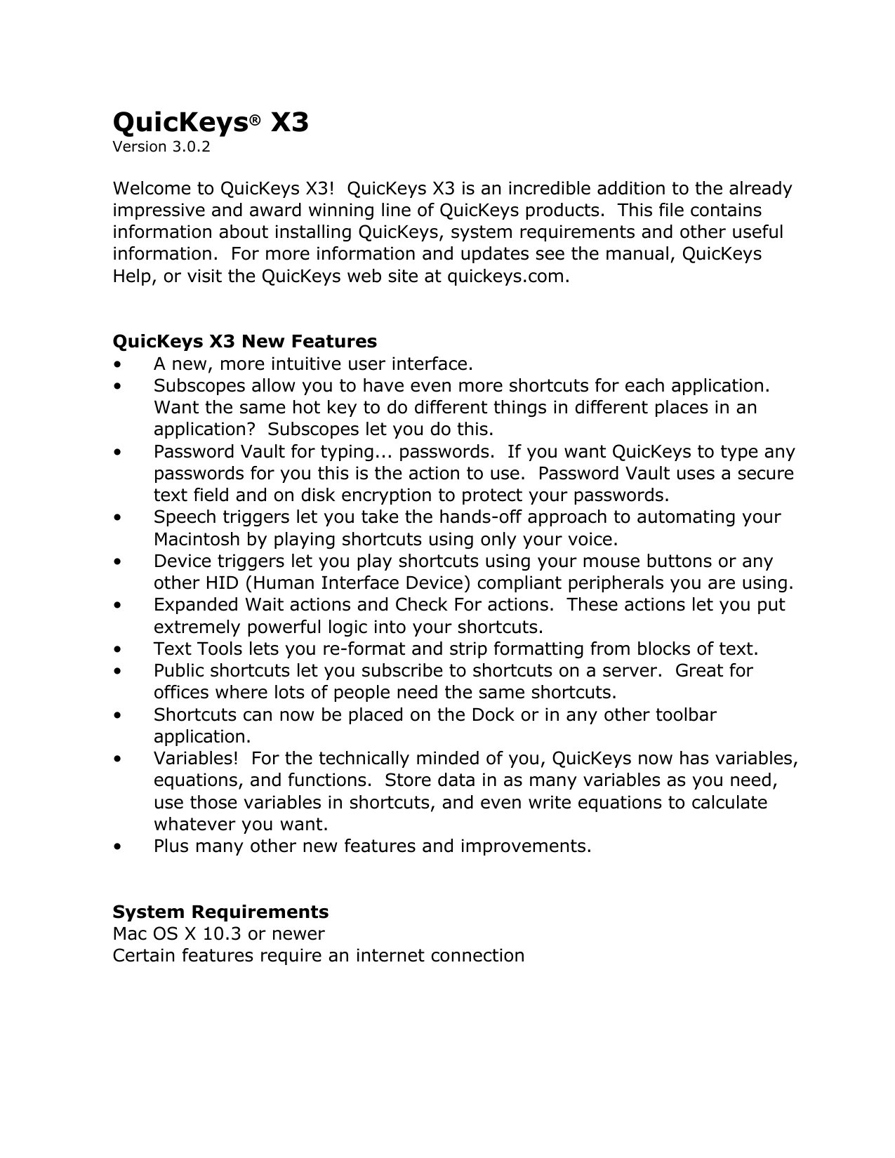 QuicKeysX3 ReadMe