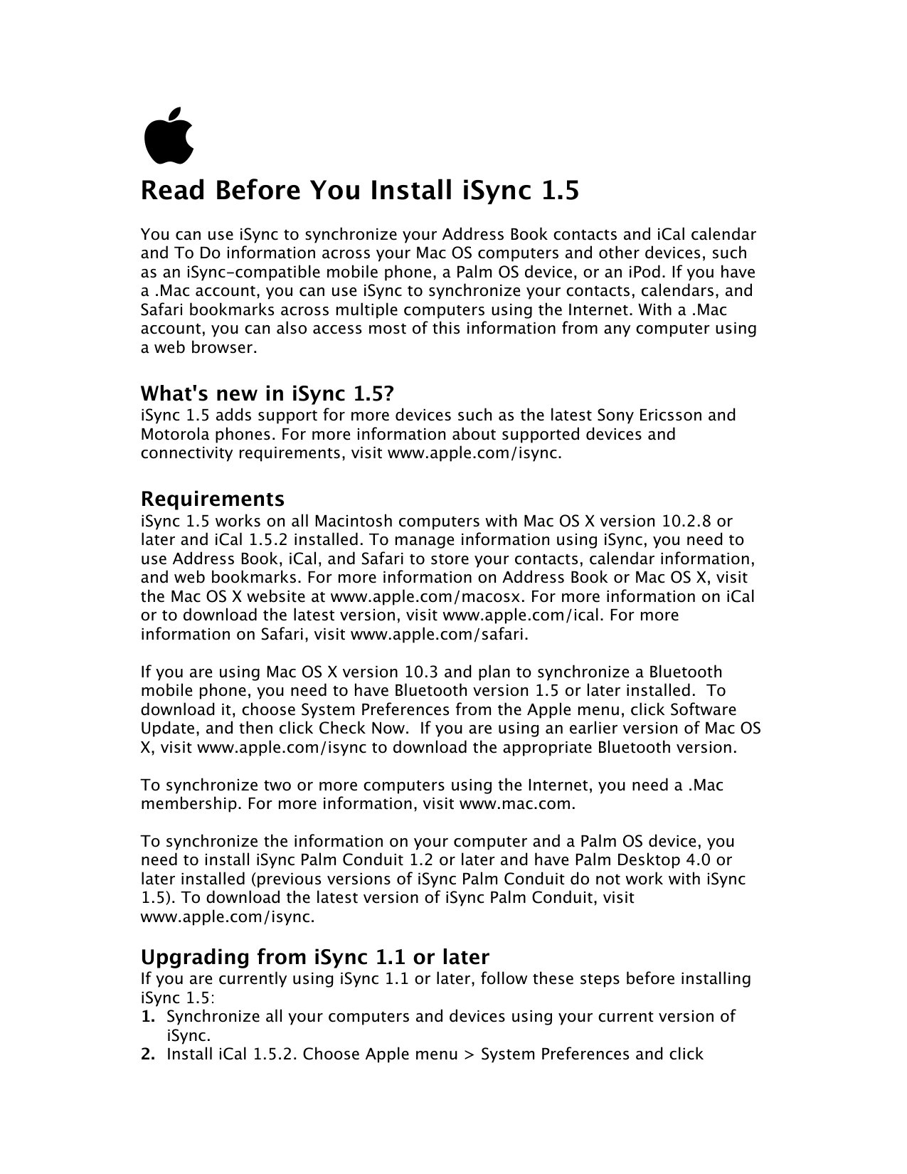 Read Before You Install iSync
