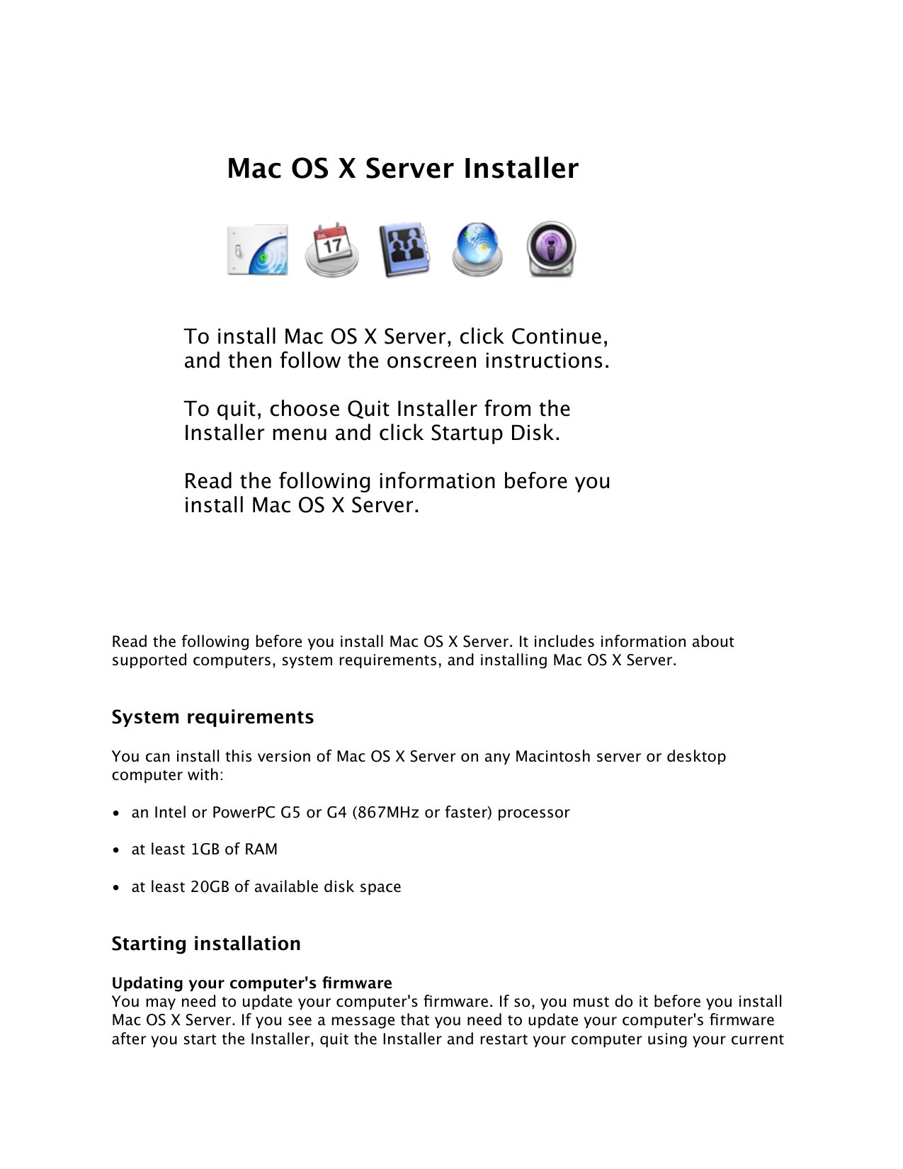 Read Before You Install Server 0