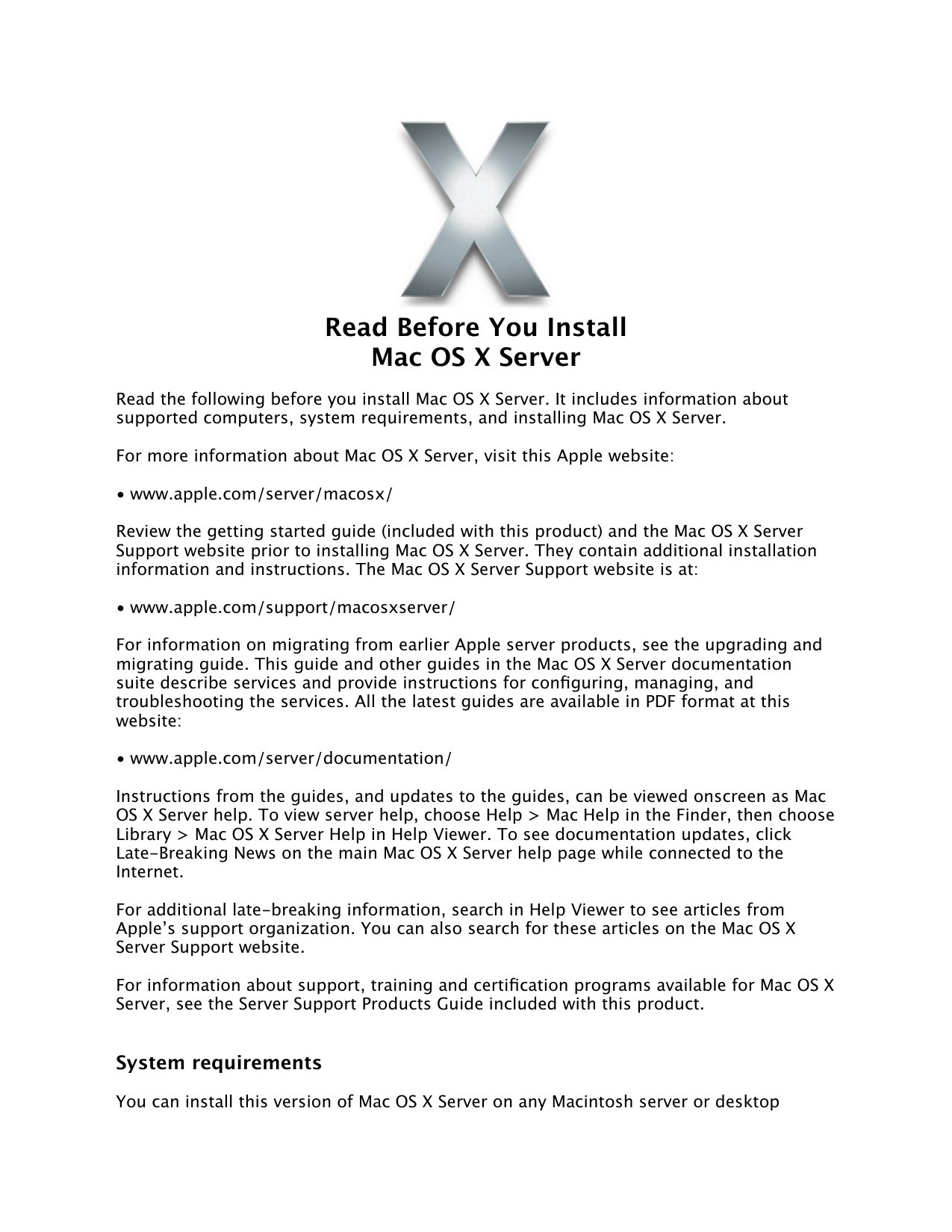 Read Before You Install Server 10.4.7
