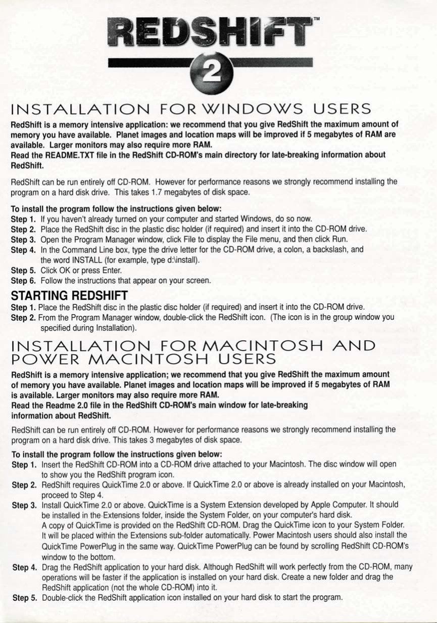 Redshift2 Install info
