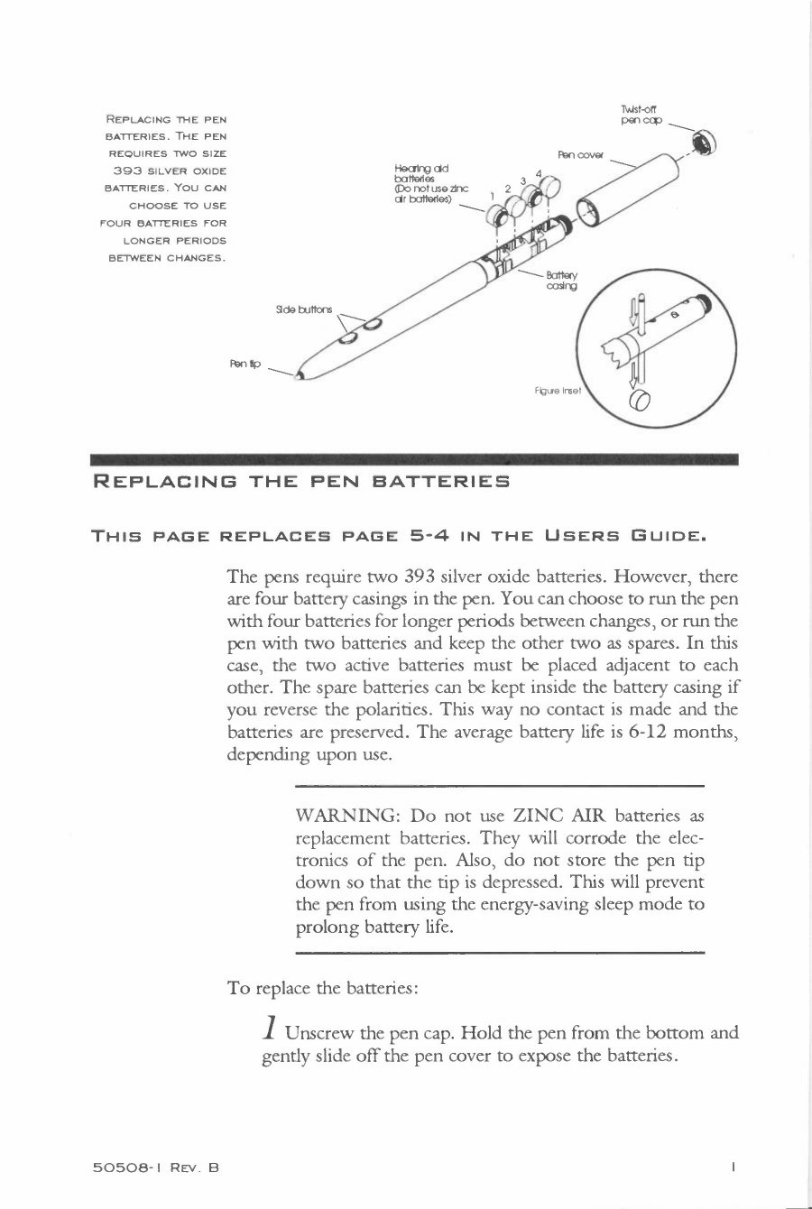 Replacing the pen batteries