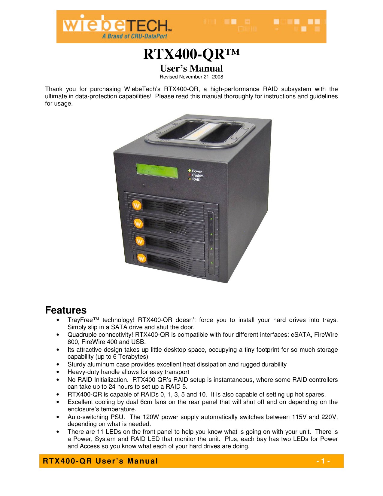 RTX400 QR User Manual