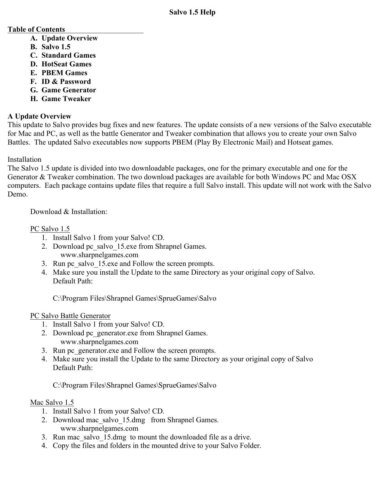 Salvo 1.5 manual