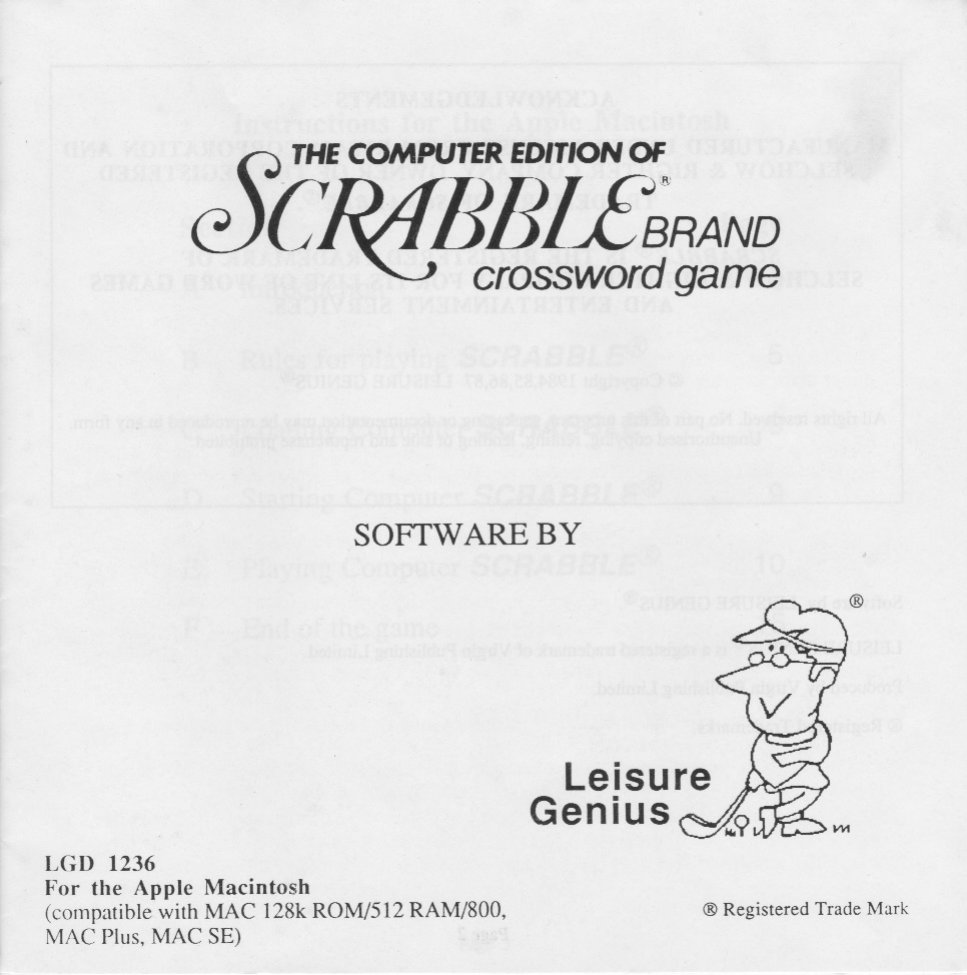 Scrabble 1987 Leisure Genius Manual