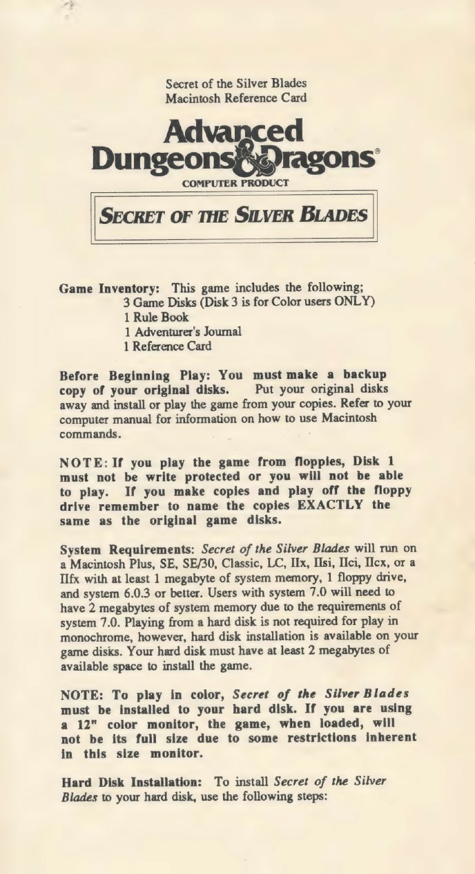 SilverBlades refcard