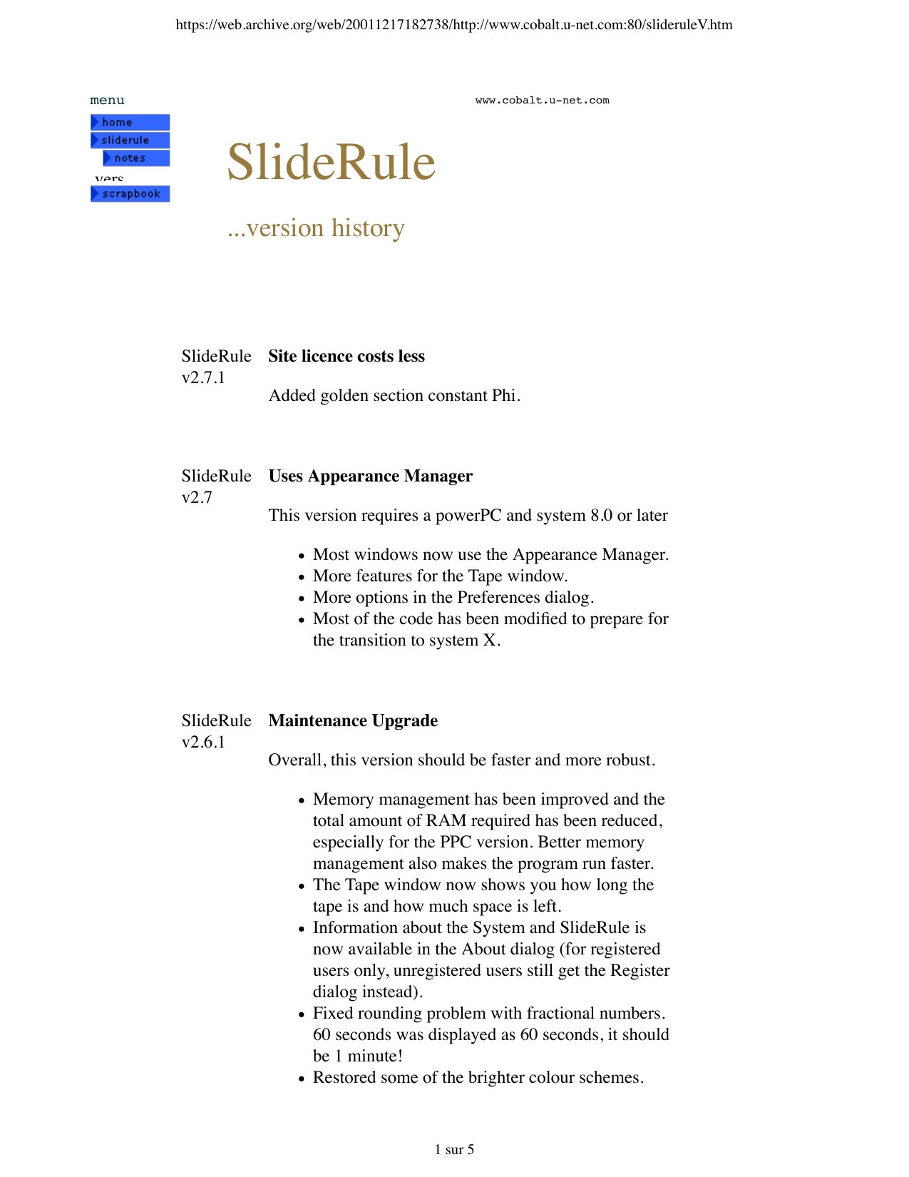 SlideRule Version History