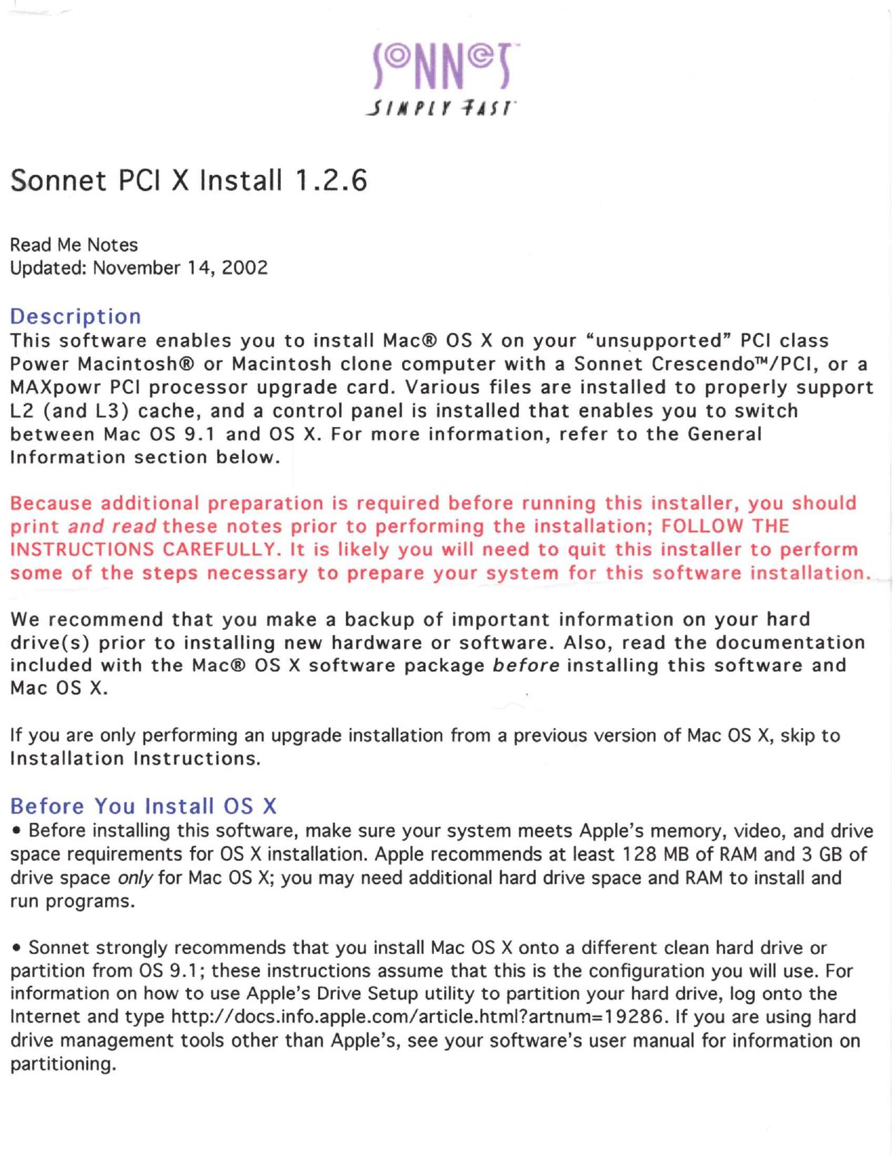 Sonnet PCI X Installation