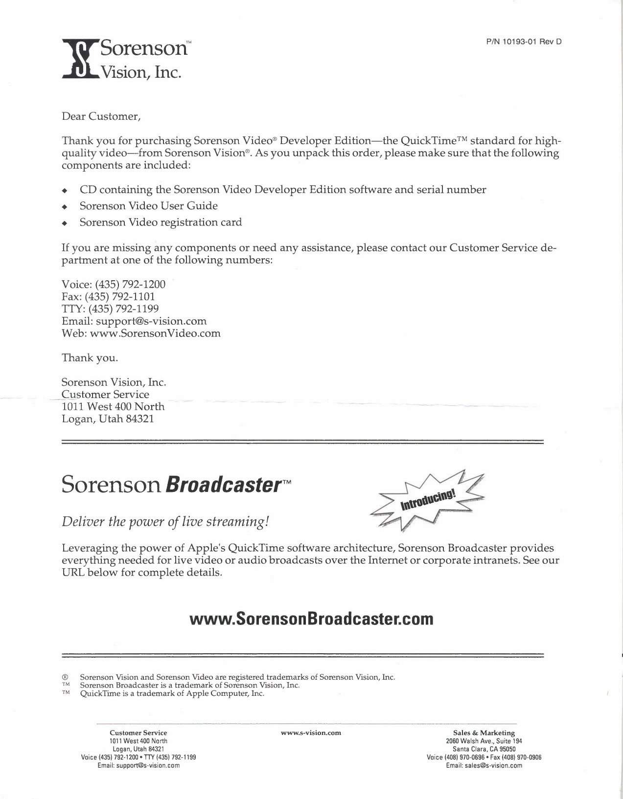 Sorenson Dear Customer
