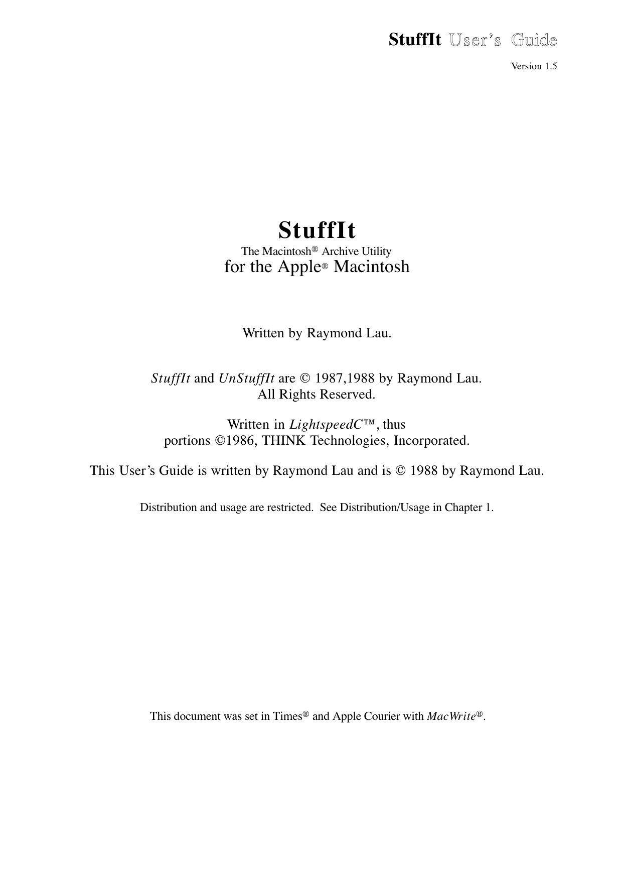 StuffIt 1.5 Users Guide