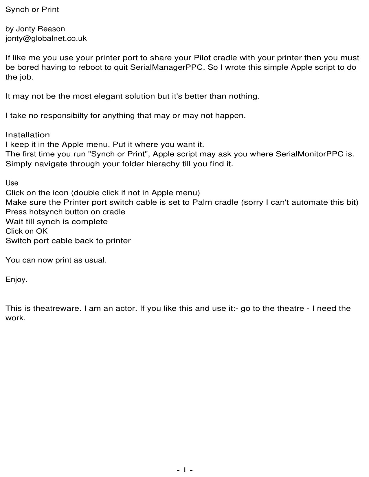 Synch or print ReadMe