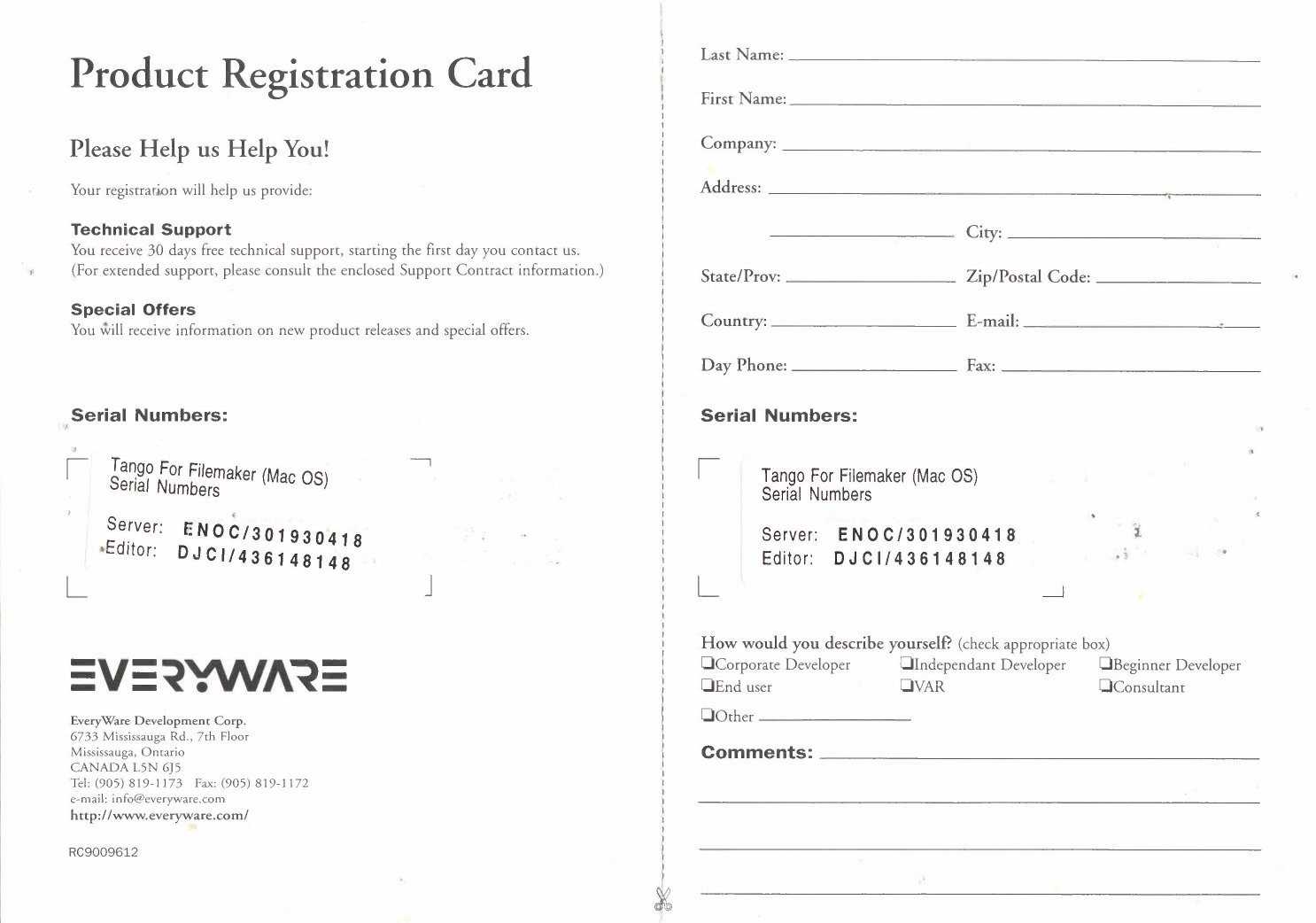 Tango 2.1 Product Registration