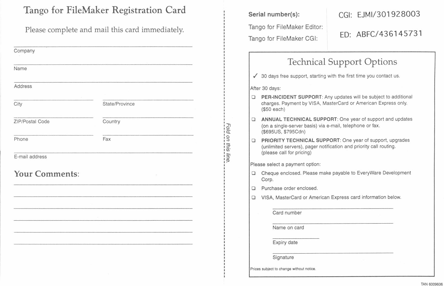 Tango Product Registration