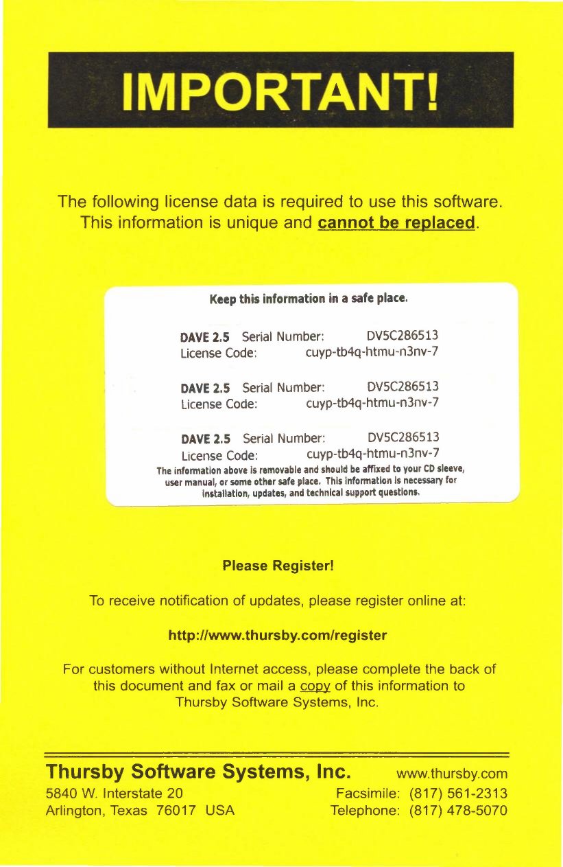 Thursby Dave 2.5.2 codes
