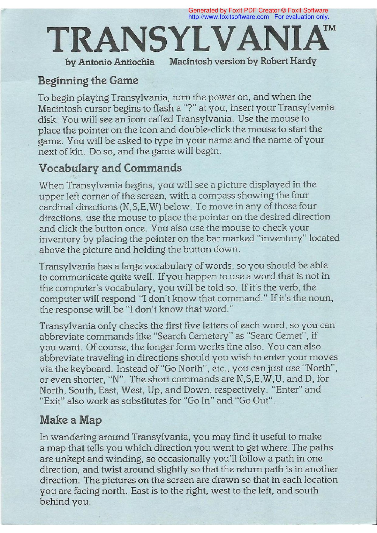 Transylvania manual