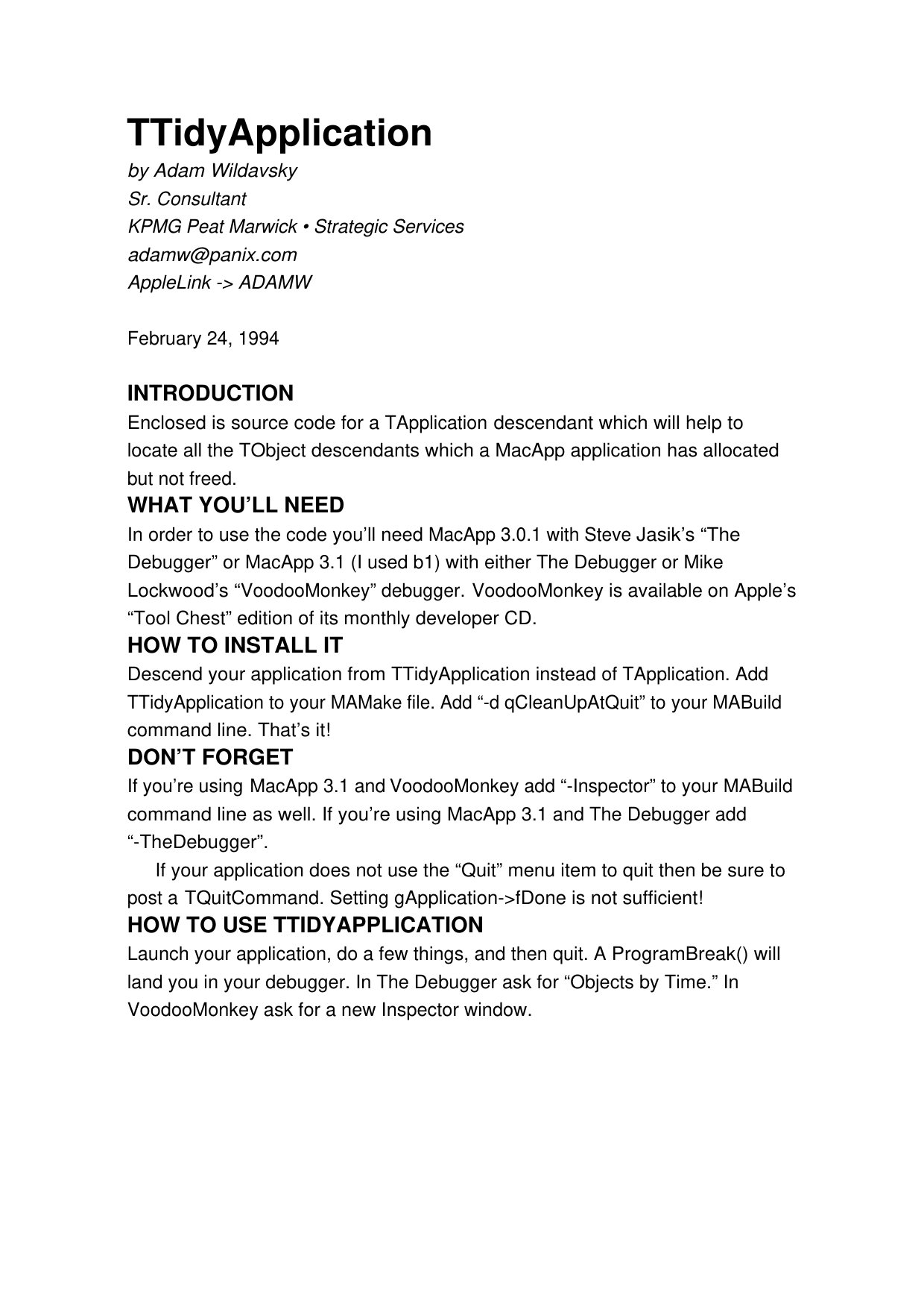 TTidyApplication Summary