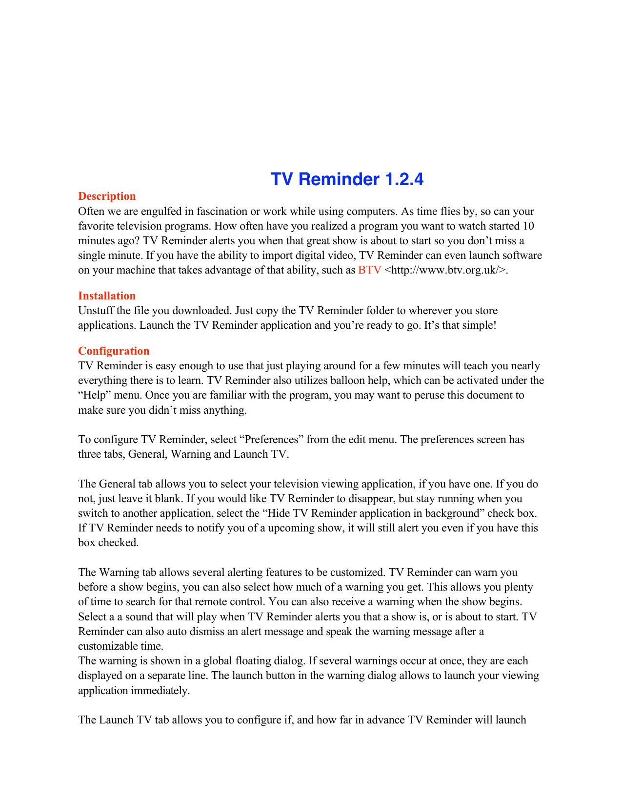 TV Reminder 124 ReadMe
