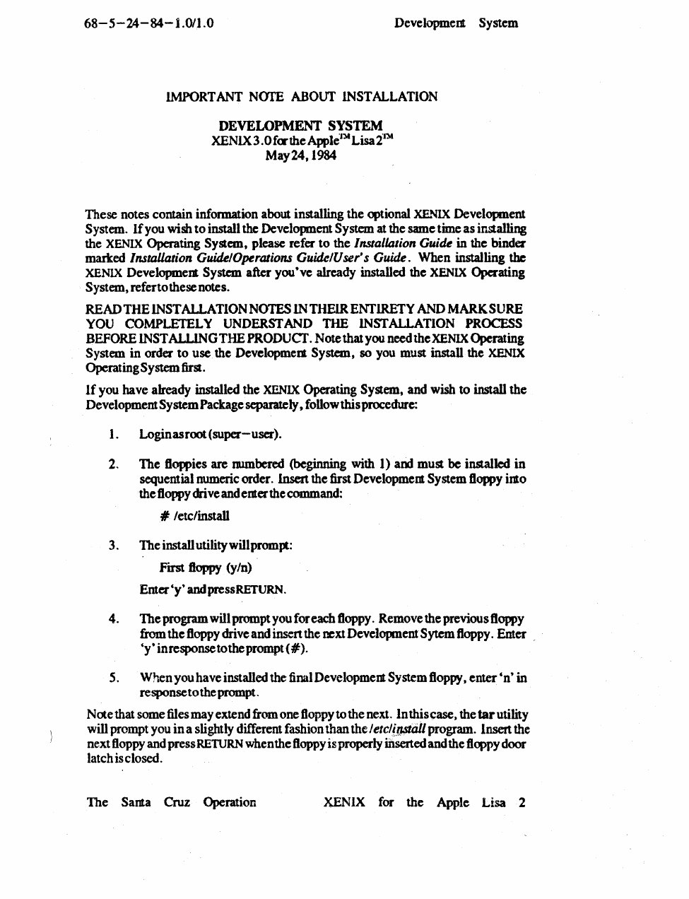 XENIX Lisa 2 Programmers Guide May84